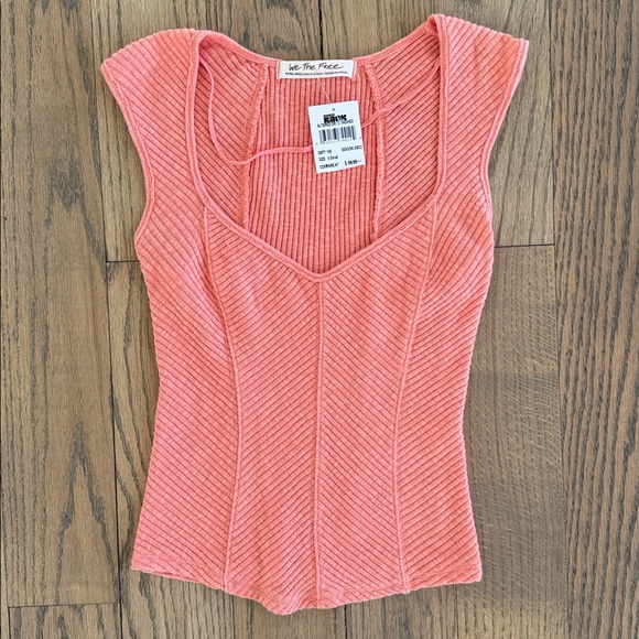 NWT We The Free Women's Boss Babe Ribbed-Knit Coral Corset Tank Top Size X-Small - Picture 2 of 11